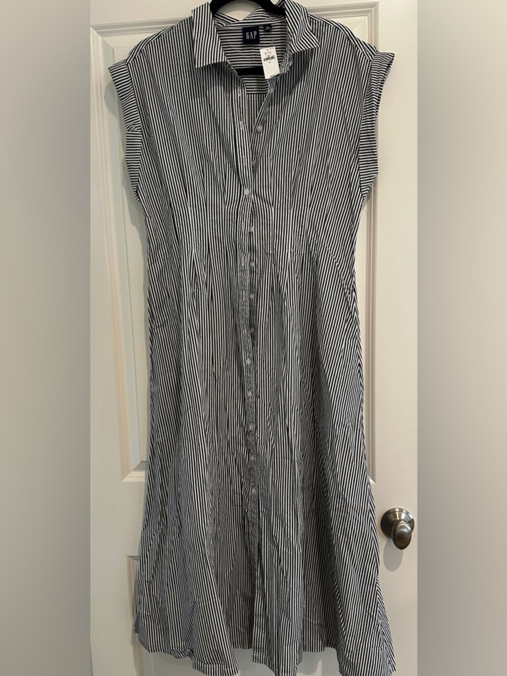 New GAP charcoal and white Striped Midi Shirt Dress